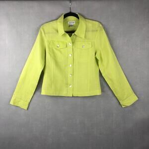 Allison Taylor Women's Size M 100% Linen Fluorescent Green Button Front Top